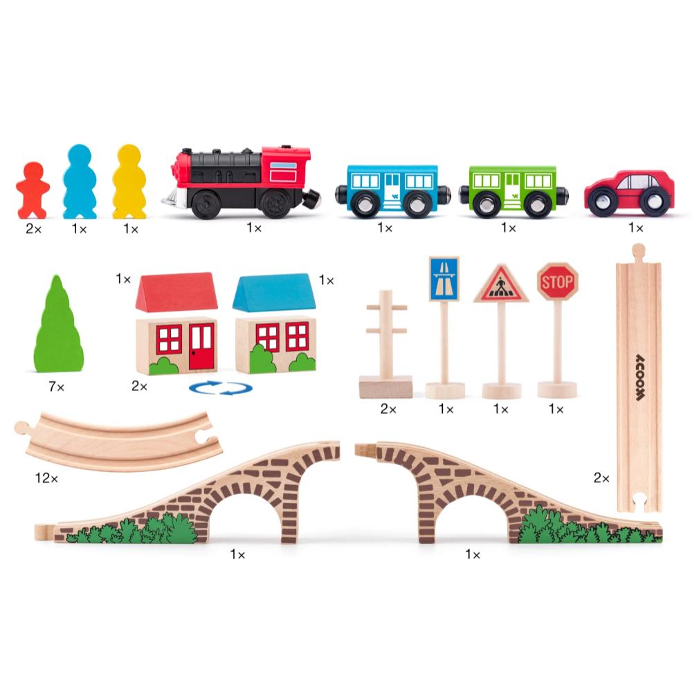 Set trenulet cu pod arcada si locomotiva cu baterii Woody - imagine 4